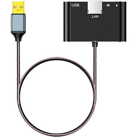 Adaptateur réseau USB 4-en-1 multifonction : carte réseau USB vers port RJ45 LAN et carte son USB vers carte son 3,5". (1/5)