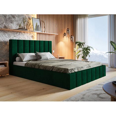 Lit rembourré avec rangement 180x200 velours vert Siena (1/5)