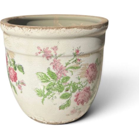 Pot de fleurs rond céramique beige rose 12x11cm