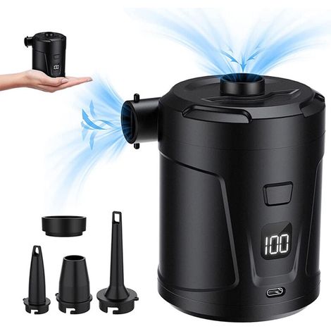 Pompe à air électrique, gonfleur/dégonfleur électrique, batterie rechargeable 5200 mAh, gonfleur de matelas pneumatique avec 3 buses d'air, gonfleur rapide pour bateaux/matelas gonflables XXW (1/4)