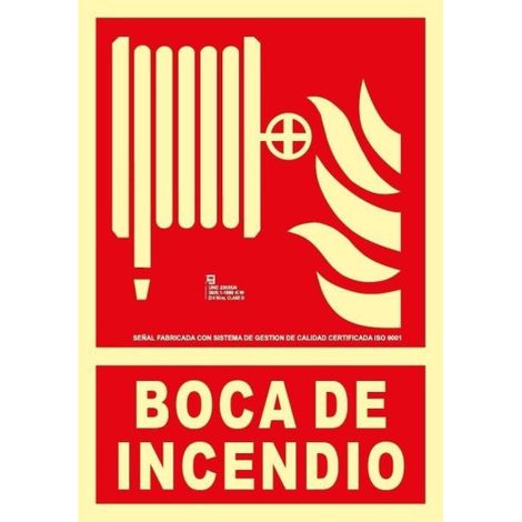 Señal de extinción Boca de incendio Aluminio Clase A con esquina perforada luminescente SEKURECO 210 x 300 mm Clase A (ALUMINIO 0'5 mm) (1/2)