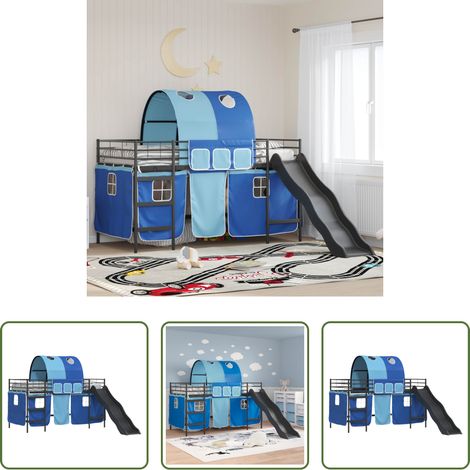 vidaXL Metallbett -  Kinder-Etagenbett Schwarz und Blau 107 x 200 cm Metall