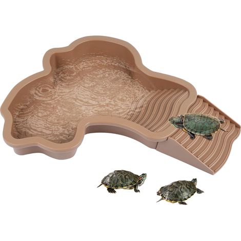 Grande Baignoire Reptile avec Double Rampe, Gamelle Eau Nourriture, Tortue Lézard Serpent Terrarium (1/5)