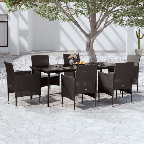 Lot de 7 Ensemble à manger de jardin avec coussins,Ensemble table et chaise,Mobilier de salle à manger Noir HH50675 (1/5)