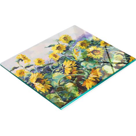 Tabla de cortar decorativa de cristal para cocina con estampado de girasoles, 60x52 cm. (1/5)