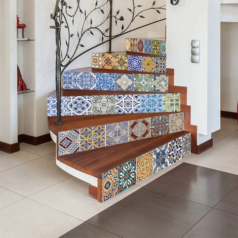 Sticker Autocollant - 3D Carrelage - 18 cm x 100 cm - Pour Escalier Et Entrée - 6 Pièces (1/4)