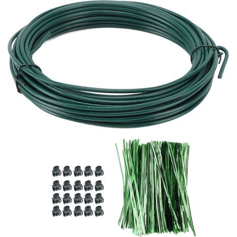 rouleau de fils de fer pour plantes de 3mm, 800 attaches torsadées, 20 Clips, piquets de Support pliables et découpables pour fleurs et légumes de jardin, 12m/39,4 pieds (1/5)