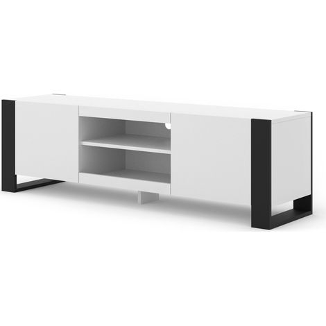 Mueble de TV MONDI 158 cm de estilo moderno blanco mate / negro mate