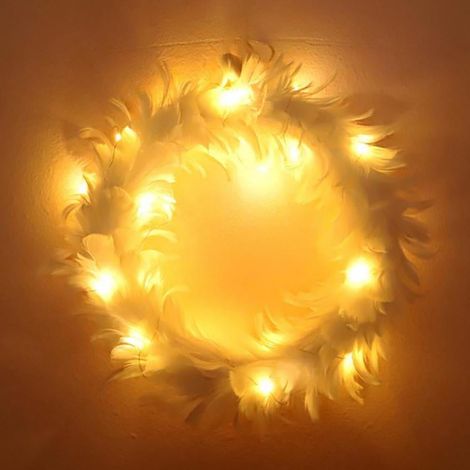 Guirlande De Plumes - 30 Cm - Avec Lumières Led - Pour Porte D'Entrée Intérieure Ou Extérieure - Décoration Festive Automnale Et De Noël - 1 Pièce (1/5)