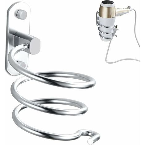 VURAHOME - Support de Sèche-Cheveux,Porte Sèche-Cheveux Mural,Support pour Sèche-Cheveux pour Montage Mural avec perçage pour hôtel, Salle de Bain, WC, barbier Aluminium,C (1/5)