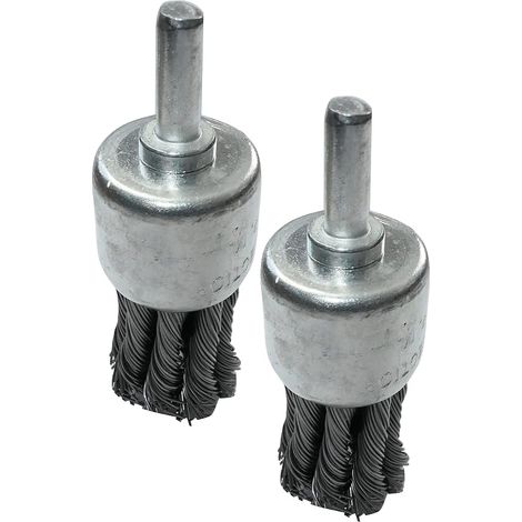C49571 - Juego de 2 cepillos metálicos de campana de Ø25 mm para eliminar óxido/corrosión/pintura - cepillo montado en una varilla con alambres de acero al carbono trenzados (1/5)
