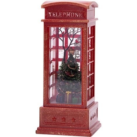 Weihnachts-Telefonzellenlaterne mit Schneeeffekt für Tisch-, Wohnzimmer- oder Bürodekoration