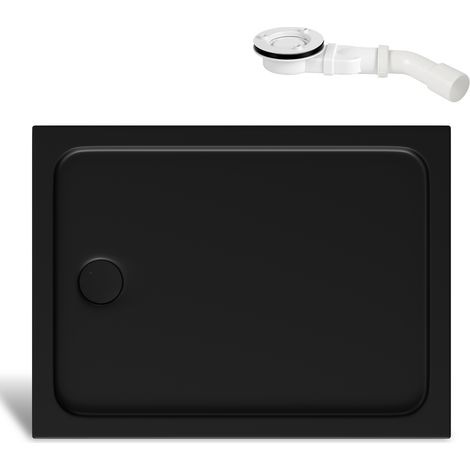 Randaco Receveur de douche extra-plat 120 x 90 cm rectangulaire noir mat avec évacuation Ø 90 mm chromée (1/5)