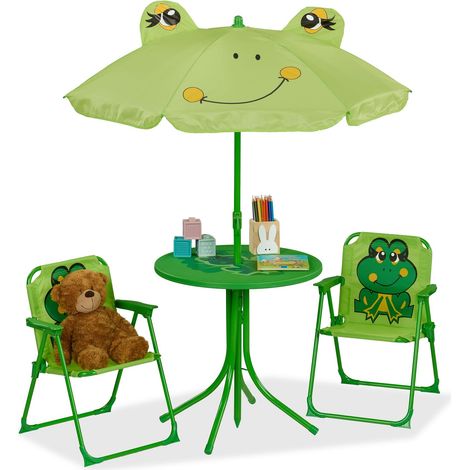 Salon de Jardin, Enfant, Table, chaises, Parasol, pour Plage ou Camping, Vert (1/5)