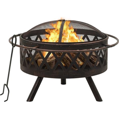 Rustikale Feuerstelle mit Schürhaken 76 cm XXL Stahl