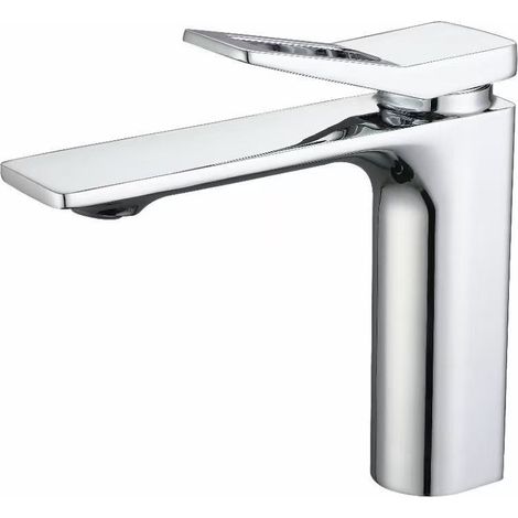 Robinet de lavabo haut de gamme gris anthracite, eau chaude et froide, modèle extra-plat plaqué, avec protection anti-éclaboussures.
