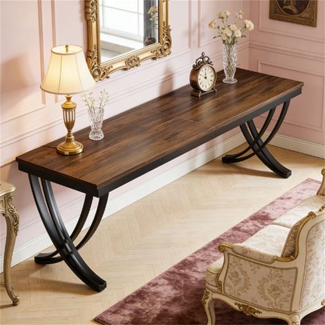 Table de salle à manger de design industriel pour 6 à 8 personnes, 200 cm, rectangulaire, pour salon ou cuisine, mobilier moderne. (1/5)