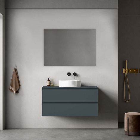 Mobile bagno sospeso 100 cm Blu Mare per Lavabo d'appoggio Specchio Quadro - Fiji Paint Top