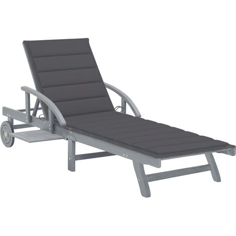Lettino prendisole sedia a sdraio lettino prendisole letto da giardino mobili da esterno per patio con cuscino legno massello di acacia grigio 020012389