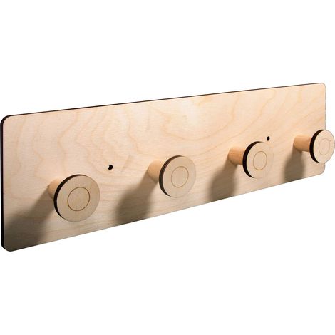 Porte-manteau mural, bois naturel, Kit 9 pces. à monter soi-même, 42x12x4,5cm, 4 patères, décoration, cadeau (1/5)
