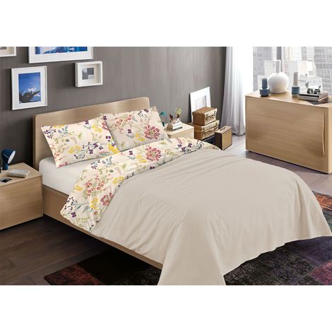 Completo Lenzuola Letto 100% Cotone Disegno Fiori Flower Garden RP Made In Italy, misuraPiazza E MezzacoloreFiori (1/4)