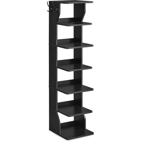 Étagère à Chaussures Fine, Meuble de Rangement sur Pieds 7 Niveaux, Gain de Place, pour Entrée, Coin, Rangement Chaussures, Noir LBS200T16 (1/5)
