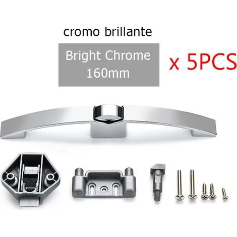 Poignée de verrouillage de placard pour camping-car (160 mm, chromée brillante), 5 pièces, avec bouton-poussoir et quincaillerie de loquet. (1/2)