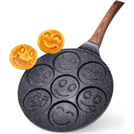 Sart茅n de granito para huevos, 7 agujeros, color negro y madera, 26 cm. (1/5)