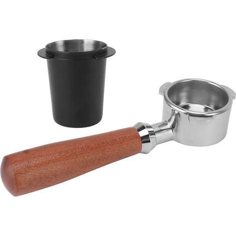 Porte-filtre nu sans fond en acier inoxydable avec récupérateur de marc, poignée en bois, 54 mm / 2,1 pouces, noir (1/5)
