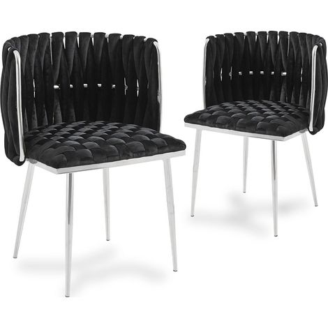 Lot de 2 chaises en velours noir pieds en métal argenté POLO (1/5)