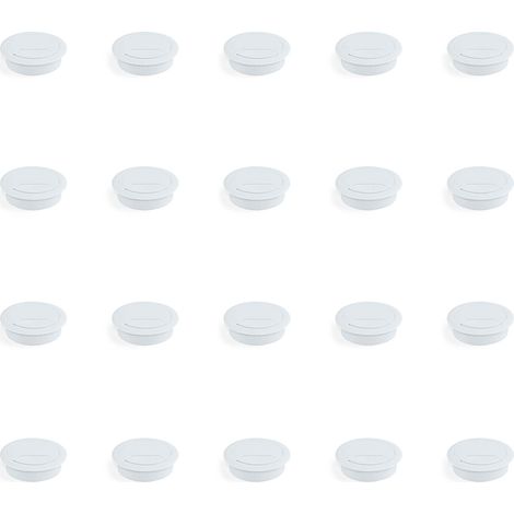 Emuca Lote de 20 tapas pasacables circulares, diámetro 60mm, para encastrar, Plástico, Blanco