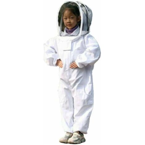 Imkerkleidung, weiße Imkerschutzkleidung für Kinder – Langarm aus Baumwolle, Kinderschutz, Größe M, 1,2 Meter, empfohlene Körpergröße 80–130 cm, TREETALK FLITI