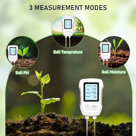 Testeur numérique 3 en 1 avec écran LCD : pH-mètre, hygromètre, thermomètre pour jardin, serre, balcon, pelouse (1/5)