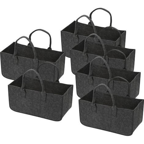 Randaco 6x Panier à bois de chauffage pliable, sac en feutre, sac à bois pliable 50x25x25 cm gris foncé (1/5)