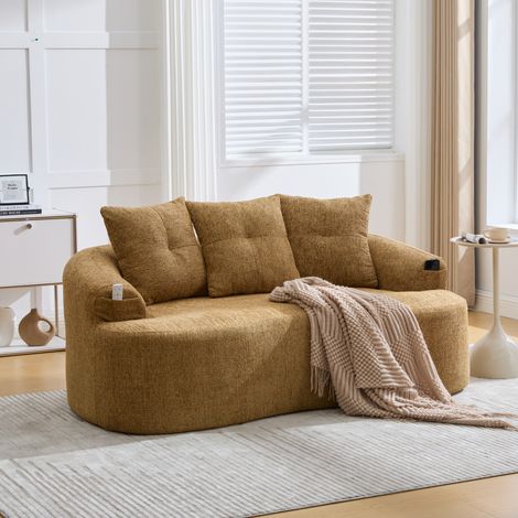 Divano a 2 posti 164x92x60 cm, seduta profonda, cuscini inclusi, ciniglia marrone (1/5)