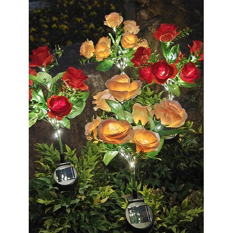 Lumières solaires fleurs rose à 7 têtes, décoration de jardin extérieur, fleurs simulées LED solaires pour terrasse, cour, allée et pelouse (1/5)