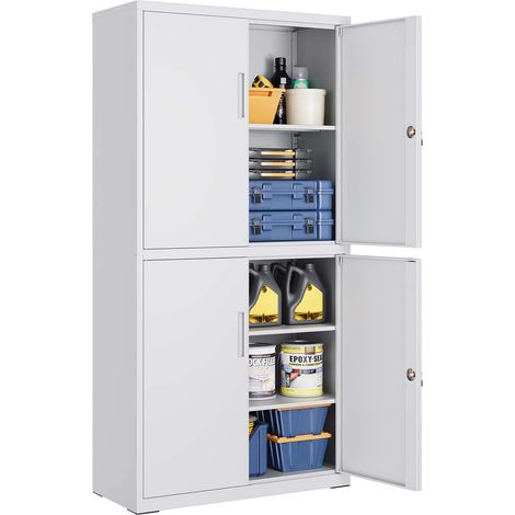 Mobiletto da garage a 5 ripiani con 4 ante mobiletto da ufficio 40 x 80 x 180 cm 2 serrature ripiani regolabili metallo grigio 120003980