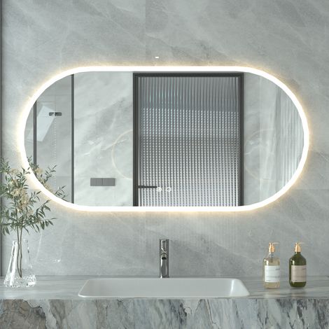 AquaWise Miroir lumineux de salle de bain 120x60cm,3 Couleurs de Lumière, Luminosité Réglable,Mémoire,Anti-Buée,Montage Verticale/Horizontale (1/5)