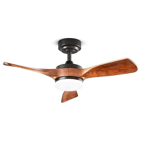 Ventilatore da Soffitto con Luce LED 18W e Pale in Legno Massiccio Noce Scuro, 6 Velocità, Telecomando incluso, Diametro 90 cm, Nero - Perenz