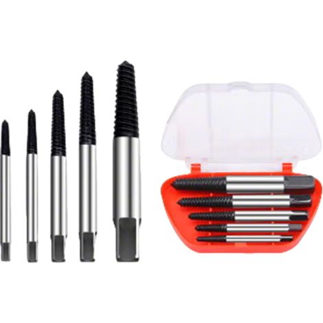 Juego de 5 extractores de tornillos profesionales HSS 4241, destornillador y brocas (para zurdos), kit de herramientas para extraer fácilmente tornillos dañados o rotos. (1/5)
