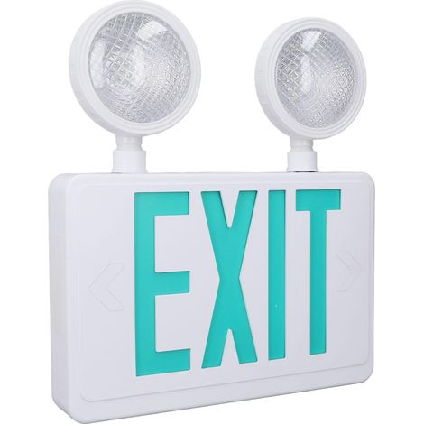 Combinaison de Lumière de Secours LED de Sortie, Panneau Vert étanche IP65, 2 Têtes Réglables pour Immeubles de Bureaux, écoles, églises, Hôpitaux, 1 Batterie au Lithium