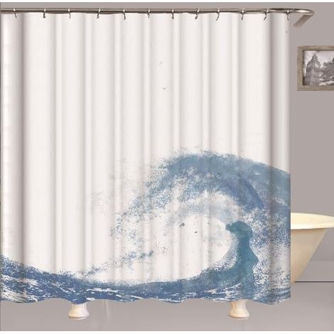 Rideau de douche lavable en machine 180200cm, rideau de douche imprimé en 3D, imperméable et résistant à la moisissure, avec 12 crochets (1/5)