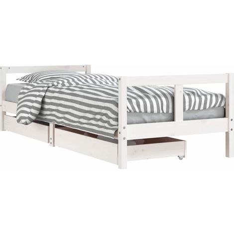 Lit simple Cadre de lit enfant tiroirs blanc 80x200 cm bois de pin massif