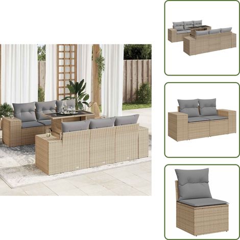 7-tlg. Garten-Sofagarnitur mit Kissen Beige Poly Rattan - Garten Sofagarnitur - Garten Sofagarnituren - Outdoor Sofagarnitur - Sofagarnitur Terrasse (1/5)