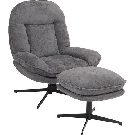Fauteuil relax TV avec repose-pieds pivotant avec suspension confort exceptionnel structure métal et revêtement chenille gris 040009036