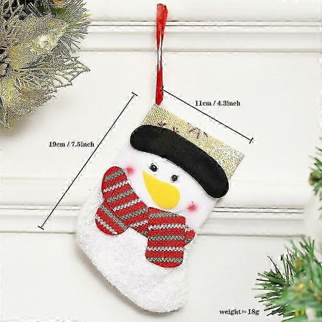 Weihnachtsdekorationen 2026: Beflockte Weihnachtsstrümpfe im Schneemann-Design, Weihnachtsmann-Anhänger, Weihnachtsgeschenktüte für Kinder, Schneemann-Design (1/5)