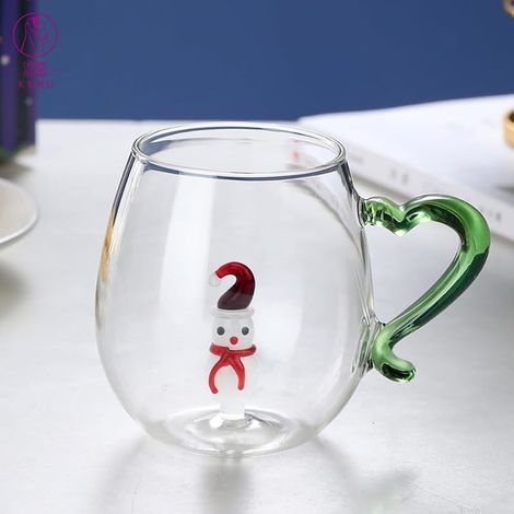 Weihnachtstasse, Glaskaffeebecher, Milchbecher, Weihnachtstasse mit Weihnachtsbaummuster, 3D-Schneemann-Weihnachtstasse, mikrowellen- und spülmaschinenfest, Weihnachtsdekoration (1/5)