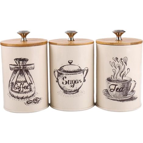 Rétro Thé Café Sucre Cuisine Boîtes De Rangement Pots Pots Conteneurs Boîtes (1/5)