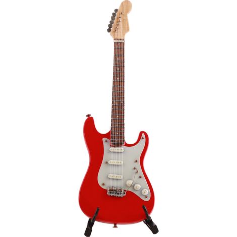 Lot de 6 guitares miniature électriques 18cm en hêtre écologique, finitions détaillées, avec support décoratif (1/5)