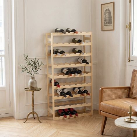 Range bouteilles en bois de pin - COMPACTOR - 60 x 27 x H.121 cm - Bois clair (1/5)